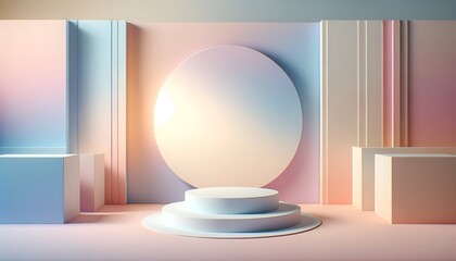minimalist 3d podium in a studio of soft pastel gradients. 3d stage for product display. an abstract platform for product presentation. 3d round shape for advertisement. tech products mockup.