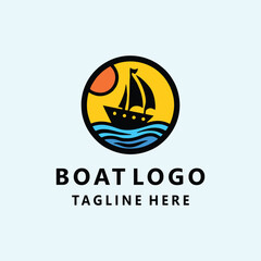 Sailboat Logo Silhouette Vector, Transportation Icon Symbol, sailing on the sea Creative Vintage graphic Design.