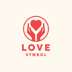 Hand Love Logo Flat Vector, Giving Support Icon Symbol, Gift Creative Vintage Graphic Design