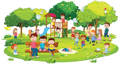 Families in park isolated on white background vector
