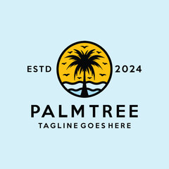 Palm Tree Logo Monoline Vector, Tropical Icon Symbol, Summer Creative Vintage Graphic Design