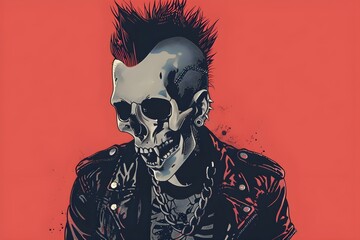 Punk skull with leather jacket - obrazy, fototapety, plakaty