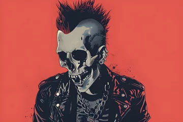 Deurstickers Punk skull with leather jacket © Rod T