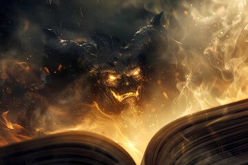 Demon coming out of a book