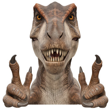 Isolated 3d cartoon funny dinosaur t-rex a white background. Sweet friendly cute dinosaur. A parody, a caricature. Isolated on white background as transparent PNG