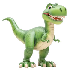 Fototapeta premium Isolated 3d cartoon funny dinosaur t-rex a white background. Sweet friendly cute dinosaur. A parody, a caricature. Isolated on white background as transparent PNG