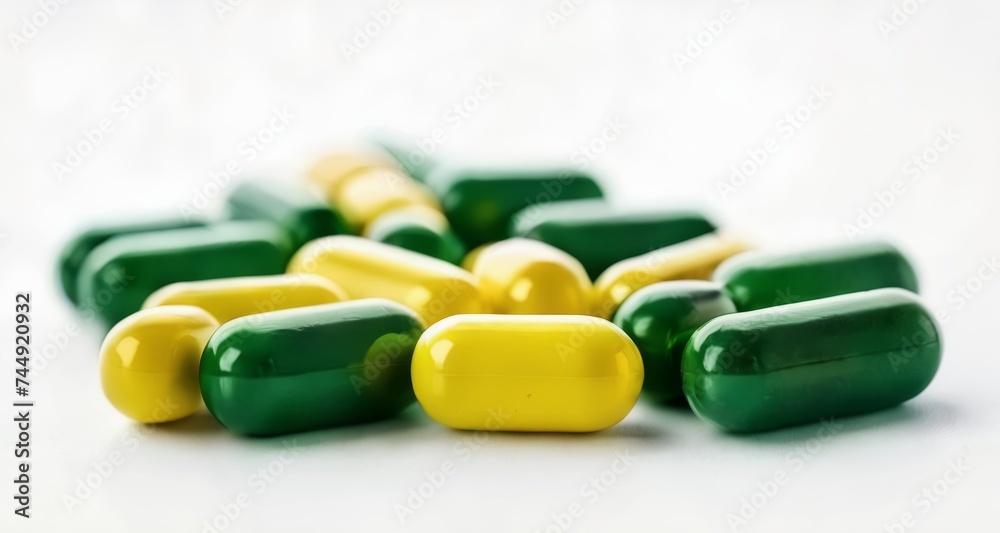 Poster  A collection of colorful pills on a white background