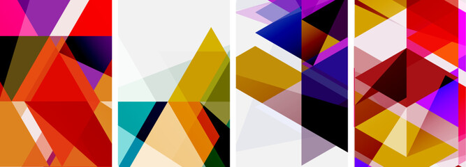 Colorful bright triangles with various colors and transparencies. Vector illustration For Wallpaper, Banner, Background, Card, Book Illustration, landing page