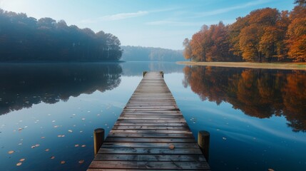 Tranquil Spring Time at a Secluded Lake With a Wooden Dock in the Serenity of Nature