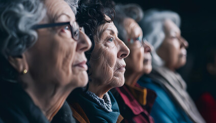 a lineup of elderly women in line - obrazy, fototapety, plakaty