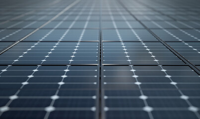 Solar energy panel photovoltaic cell generator in nature landscape for production of renewable green energy is friendly industry. Clean sustainable development concept.