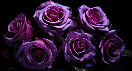 many purple roses are on a black background