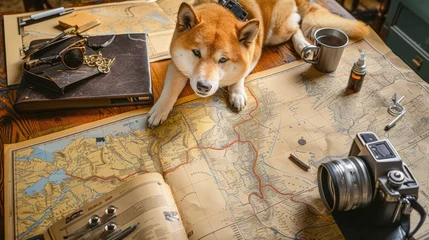 Fototapeten Adventuring with a Shiba Inu: Navigating Route 66 with a Furry Guide © Arnolt