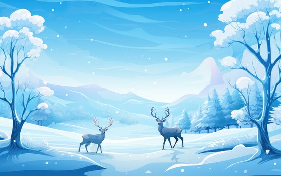 Two deer roaming snowy landscape among trees © Boomanoid
