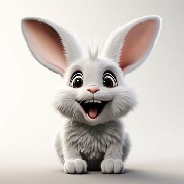 Cute rabbit with funny expression on a white background - 3D render
