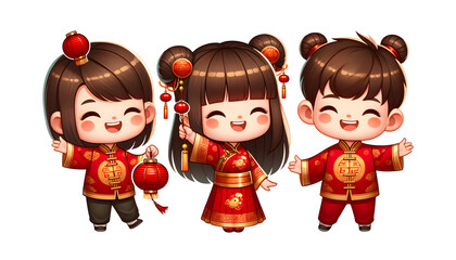 cartoon chinese newyear boy and girl.
