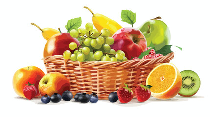Fresh organic fruit in wicker basket illustration is