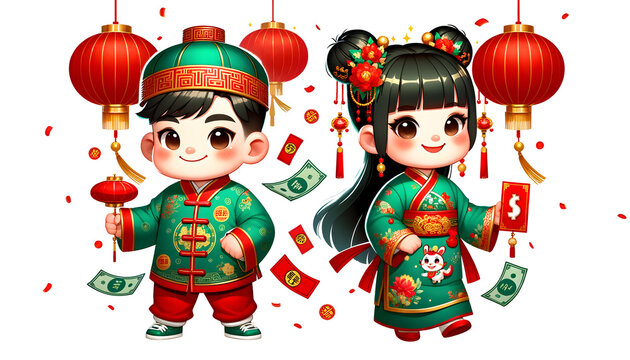 cartoon chinese newyear boy and girl.