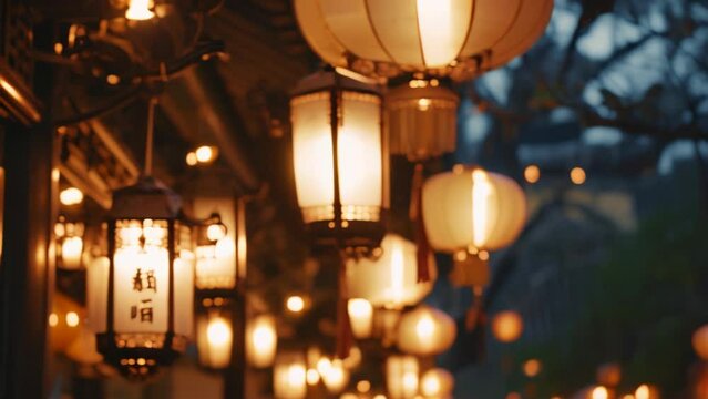 traditional chinese street lights fooatge 4k