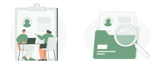 Job Interview and Human Resources. Flat Cartoon Vector Illustration. Vector illustration, suitable for web landing page, ui, mobile app.