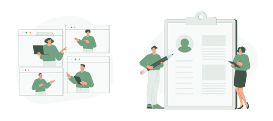 Remote Work and Work Applications. Flat Cartoon Vector Illustration. Vector illustration, suitable for web landing page, ui, mobile app.