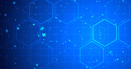 Medical healthcare science and technology background with plus sign and abstract molecules. Futuristic biotechnology chemistry ring structure pharmaceutical cell evolution bg. Bio gene helix bg.