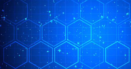 Medical healthcare science and technology background with plus sign and abstract molecules. Futuristic biotechnology chemistry ring structure pharmaceutical cell evolution bg. Bio gene helix bg.