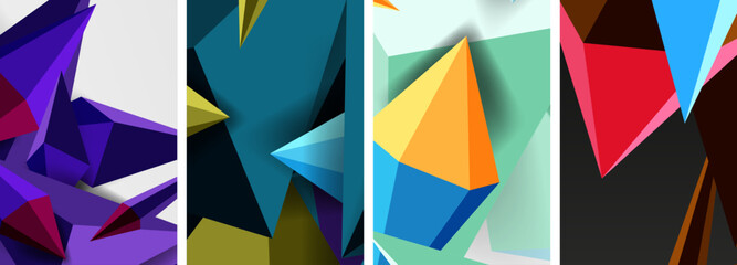 Mosaic triangles poster geometric abstract background set