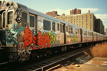 Train full of graffiti - obrazy, fototapety, plakaty