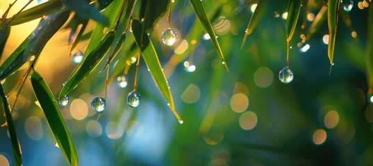  Close-up bamboo background with glistening water droplets in sunlight © pijav4uk