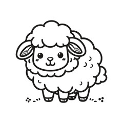 Obraz premium Line art of sheep cartoon standing on grass vector