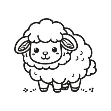 Line art of sheep cartoon standing on grass vector