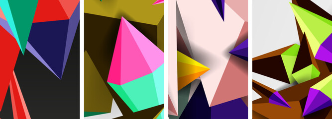 Mosaic triangles poster geometric abstract background set