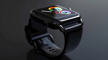 A wristwatch face with a black strap.