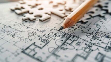 A pencil on an architectural plan.