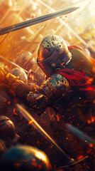 Epic battle image of knight fighting in battle
