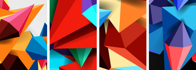 Mosaic triangles poster geometric abstract background set