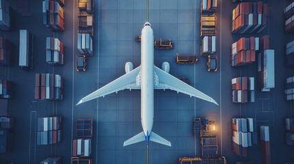 A commercial jetliner poised on the wet runway, reflecting airport lights at twilight, ready for departure.