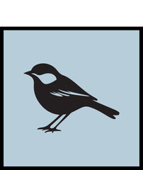 Chickadee Black Silhouette, Vector Illustration