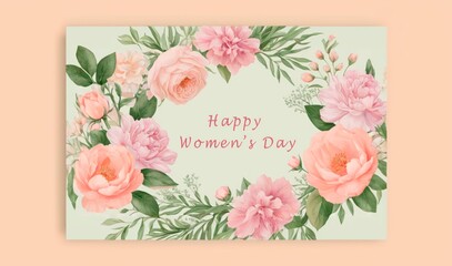 Happy Women's Day Card with Pink Roses.