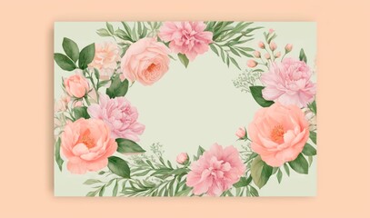 Pink Roses Card with Copy Space.