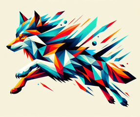 Vivid Geometric Wolf in Dynamic Colors