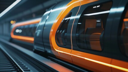 A 3D rendering of a high-speed passenger train exiting a tunnel. 