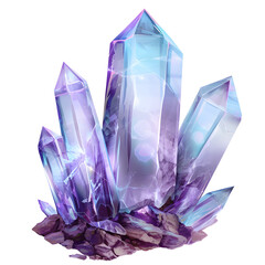 A magical colored crystal in blue-purple-pink tones. The magic stone. Isolated illustration of glass, stone, mineral