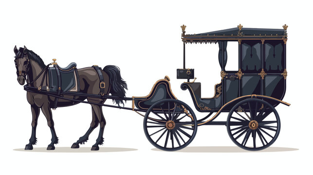 Horse and vintage carriage icon isolated on white ba