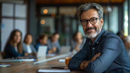 Fototapeta premium Teamwork business meeting, Portrait of senior smiling in meeting, Business Colleagues Discussing Strategy At Office.