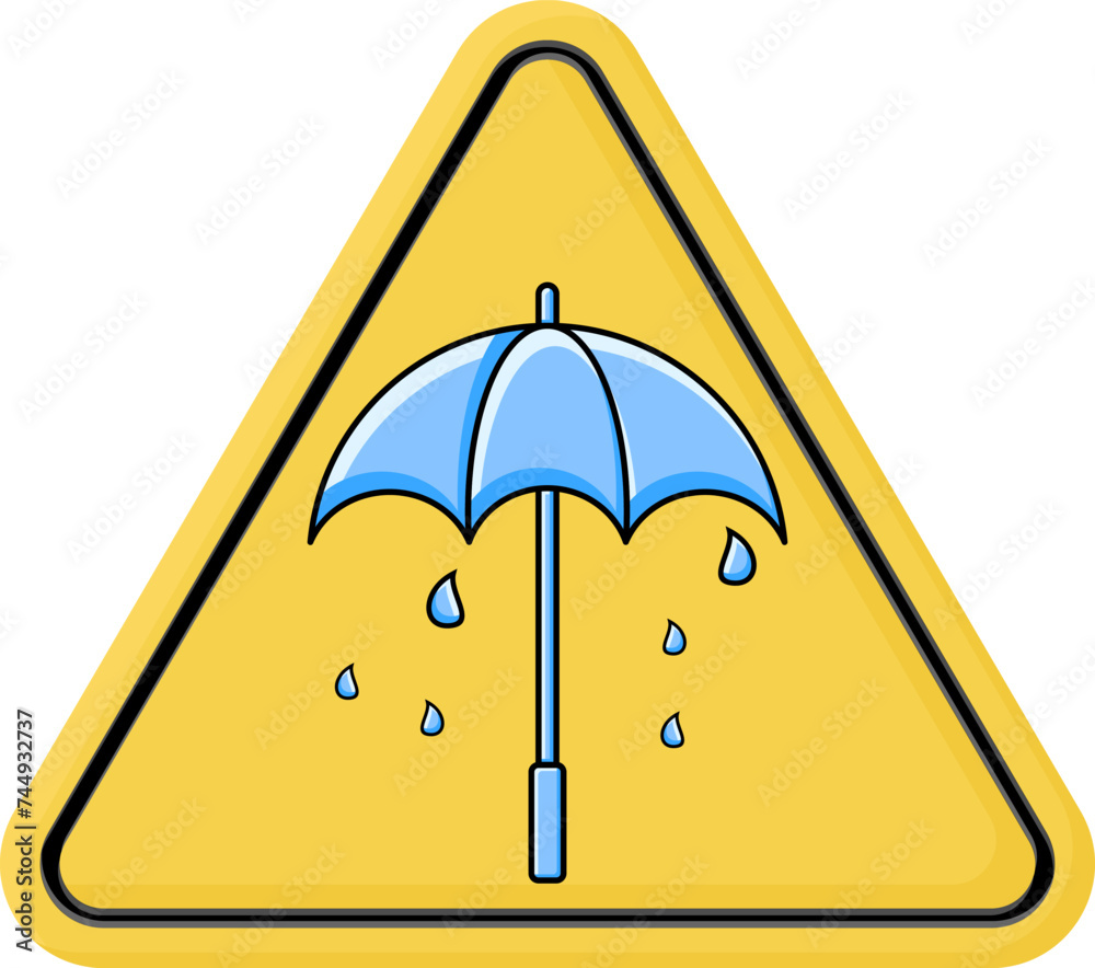 Wall mural illustration of a weather warning with an umbrella icon and raindrops. simple editable vector