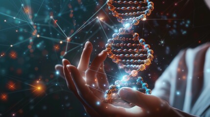 molecular structure of human DNA with technology theme background