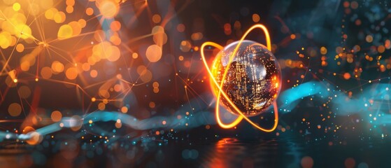 molecular structure of atom with technology background. 