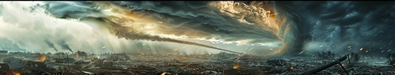 panoramic view of tornado, the natural disaster hit in the city